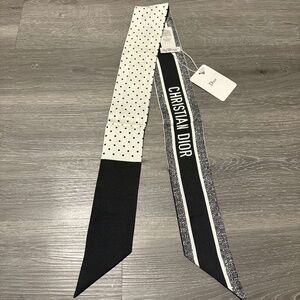 🔥 Christian Dior Silk Mitzah Scarf – Black & White Polka Dot (Brand New w/ Tags